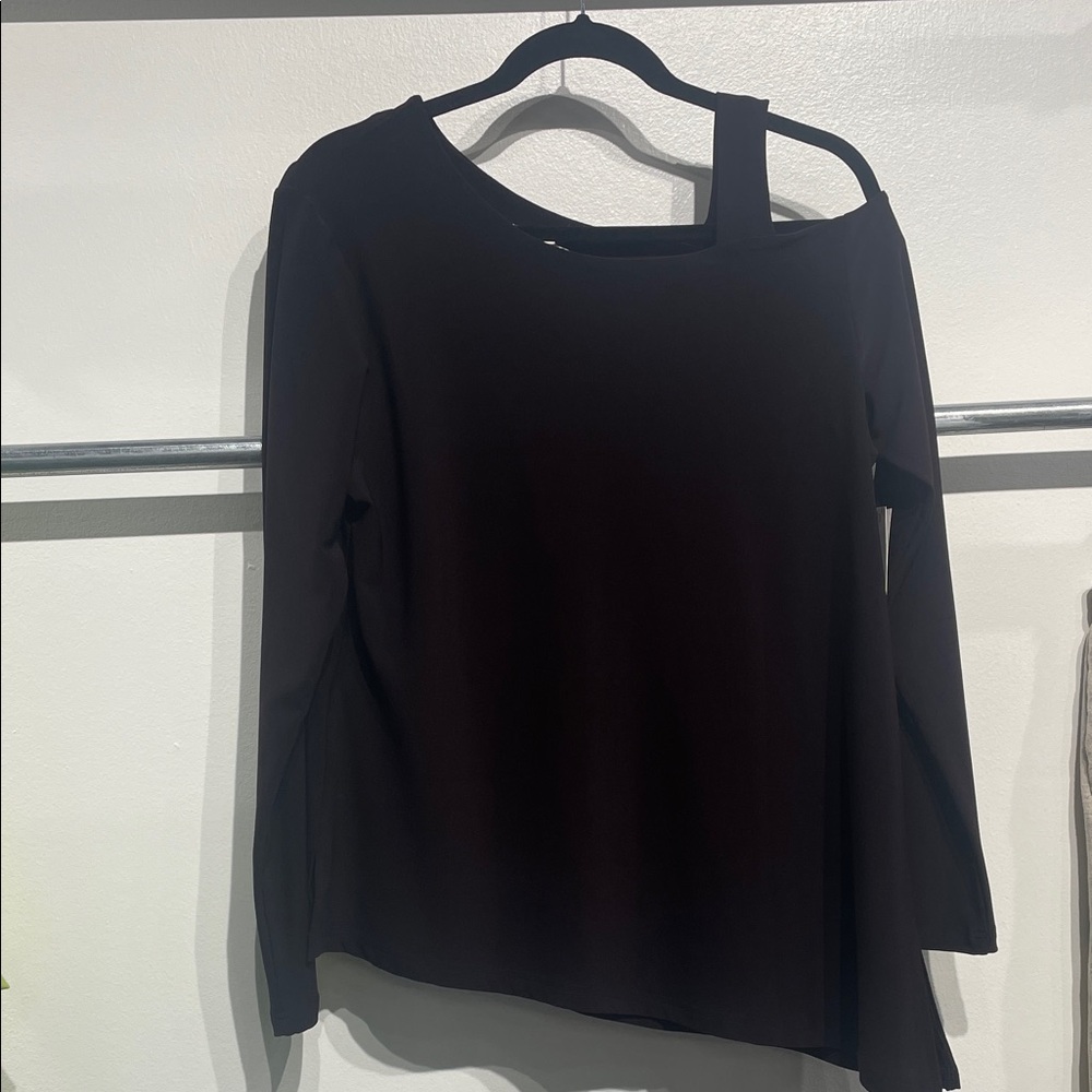 Sympli currant Asymmetrical Long Sleeve Blouse with cold shoulder